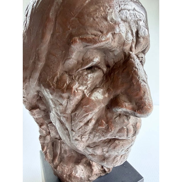 Wood 1978 Alva Studios Museum Replica Bust of Native American Man Ben Black Elk For Sale - Image 7 of 14