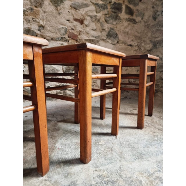 Rustic Vintage Workshop Stools in Beech Wood, 1930s, Set of 6 For Sale - Image 3 of 14