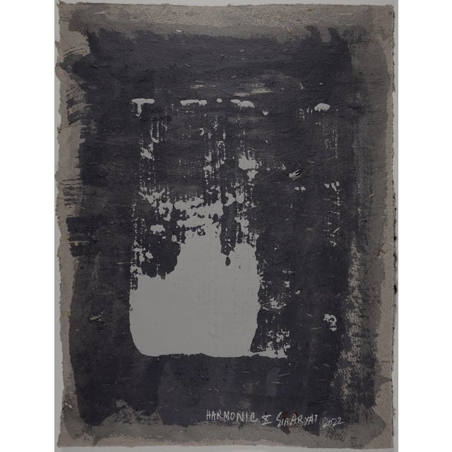 Harmonic.V Framed abstract acrylic modern blue painting Stunning shades of gray are contrasted and complemented with a...