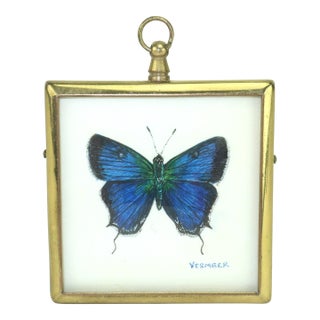 Signed Miniature Butterfly Watercolor Painting For Sale
