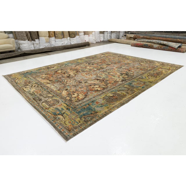 Transitional Modern Bidjar Style Transitional Wool Rug – Earthy Abstract Floral Design 10x14 For Sale - Image 3 of 11