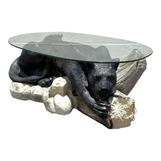 Vintage MCM Resin Crouching Cat/Black Panther Coffee Table For Sale
