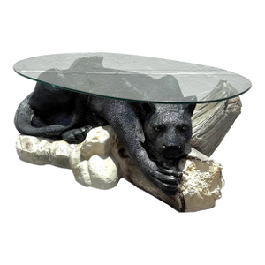 Vintage MCM Resin Crouching Cat/Black Panther Coffee Table