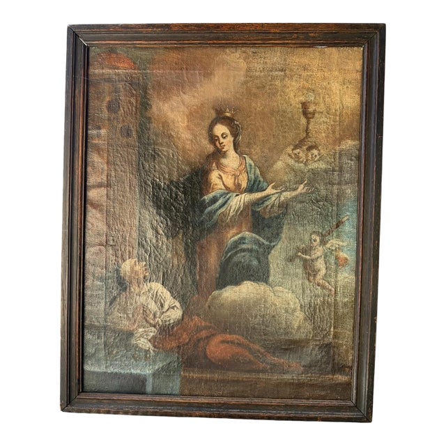 Oil Painting St Barbara Early 1800's For Sale