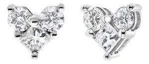 10K White Gold 1/2 Cttw Diamond 3 Stone Trio Heart Stud Earring (I-J Color, I1-I2 Clarity)