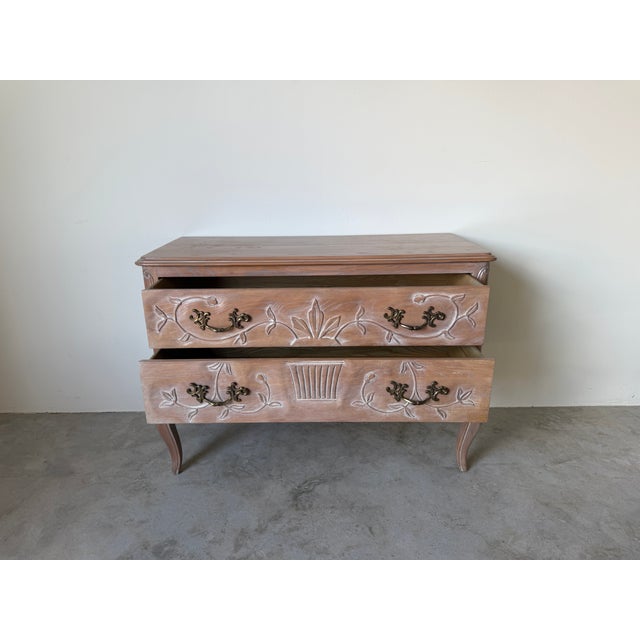 Brown 1980's Vintage French Provincial Carved Wood Two-Drawer Nightstand For Sale - Image 8 of 18