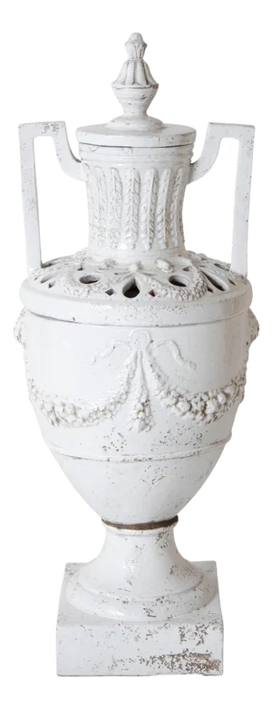 Italian Neoclassical White Glazed Ceramic Urn, Large Scale
