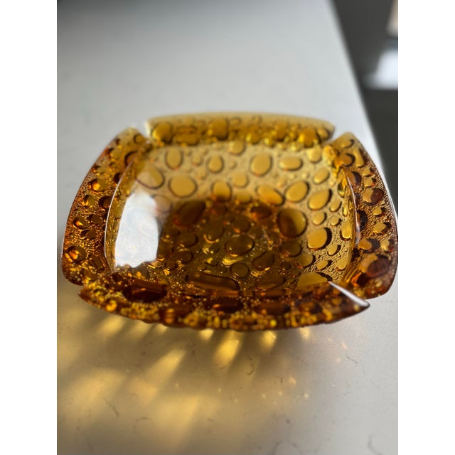 1970s Libbey Pebble Beach Glass Ashtray in Amber For Sale In Houston - Image 6 of 8