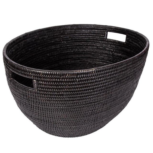 Coffee Artifacts Rattan Laundry Basket with Cutout Handles in Tudor Black For Sale - Image 8 of 11