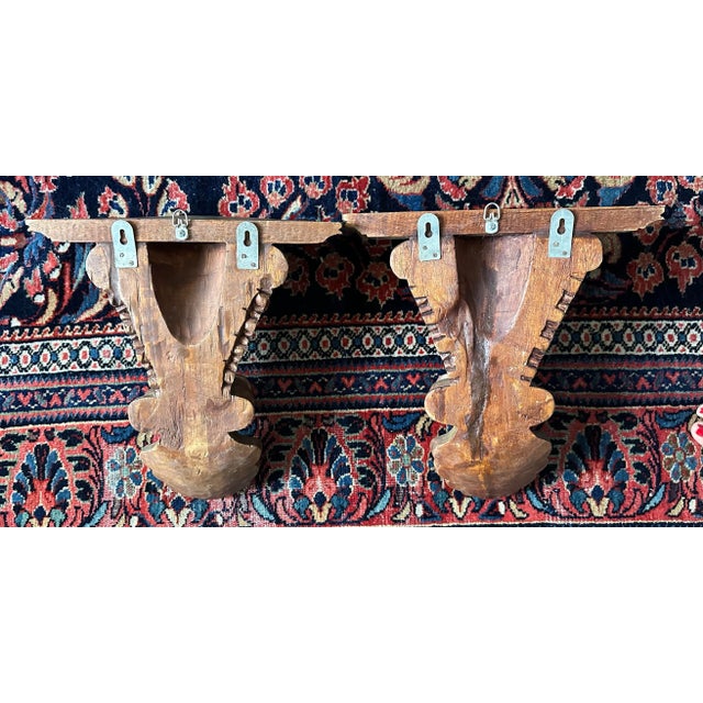 Pair of 18th Century Italian Neoclassical Gold Gilt Carved Wood Brackets Wall Mount Shelves. These wall Brackets have...