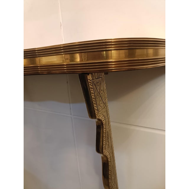 Metal Brass Wall-Mounted Console Table with Pink Glass Top, Italy, 1940s For Sale - Image 7 of 12