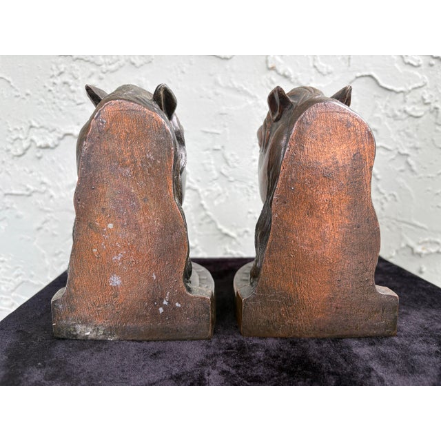 Vintage Horse Head Bookends in Bronze-Tone Finish, Mid-Century Sculptural Pair For Sale In Orlando - Image 6 of 7