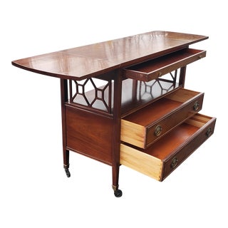 1960s Federal Style Mahogany Drop-Leaf Rolling Buffet Bar Server Cart For Sale