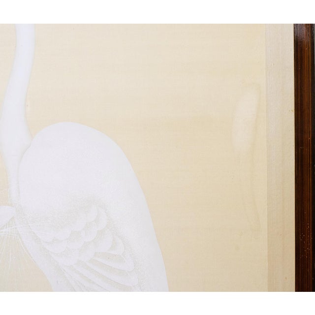 C. 1970s Japanese Style Monochrome Silk Screen "Egrets and Moon" For Sale - Image 13 of 17