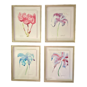 Set of Four Framed Original Watercolors - Flowers