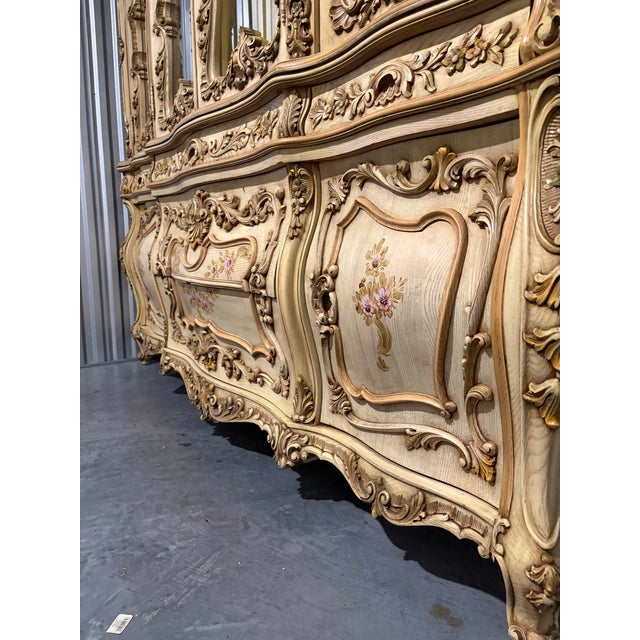 Mid 20th Century Monumental Rococo Revival Hand-Painted Floral China Cabinet and Buffet For Sale - Image 9 of 12