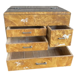 Antique Japanese Chestnut Black Lacquer Haribako Sewing Jewelry Box For Sale