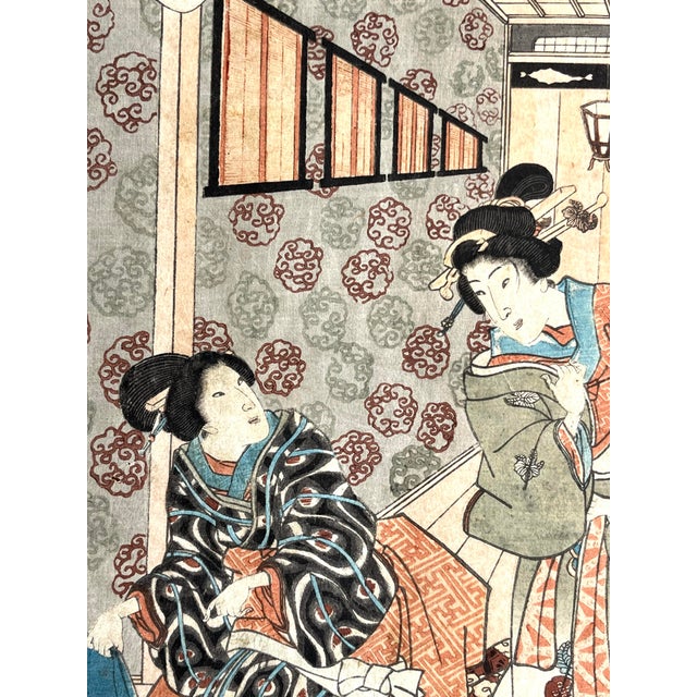 Late 19th Century Japanese Woodblock Print Two Geisha’s by Kunisada 19th Century For Sale - Image 5 of 7
