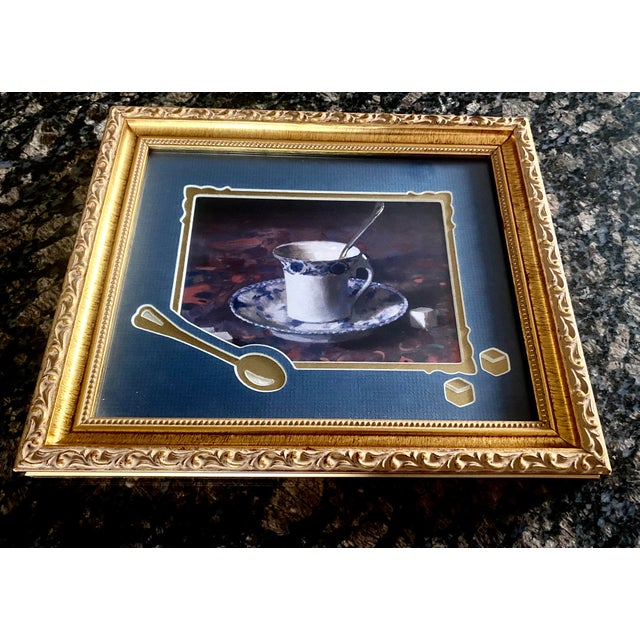 Blue Vintage Chinoiserie Teacup Still Life Framed Print With Exquisite Mat Board Accents Excellent Condition. For Sale - Image 8 of 10