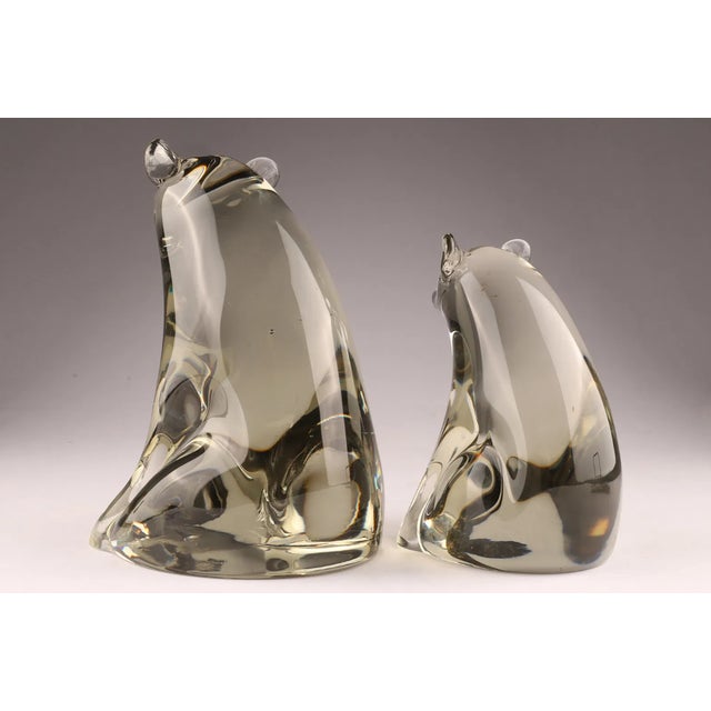 Glass Pair of Signed 1970s Livio Seguso Murano Art Glass Bear Sculptures For Sale - Image 7 of 8