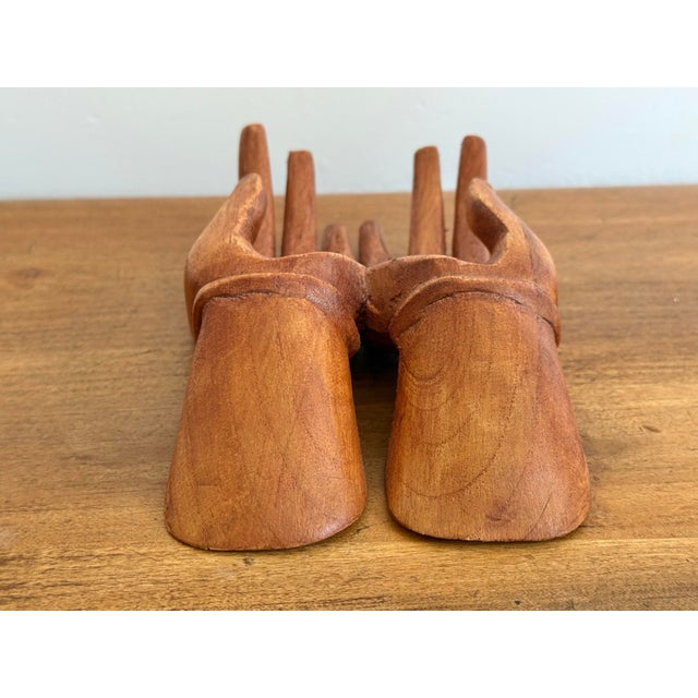 Wood Vintage Carved Wooden Human Hands Business Card Holder For Sale - Image 7 of 12