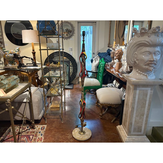 Italian Modern Ceramic And Marble Floor Lamp. Offered is an unusual Italian mid century modern glazed ceramic floor lamp...