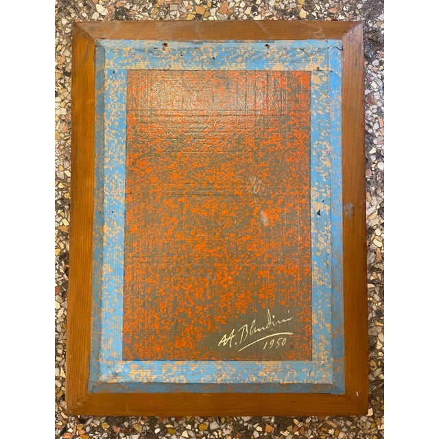 1950s Portrait Painting "Oedipus and the Sphinx" Oil Painting on Wood Signed Dated 1950 For Sale - Image 5 of 5