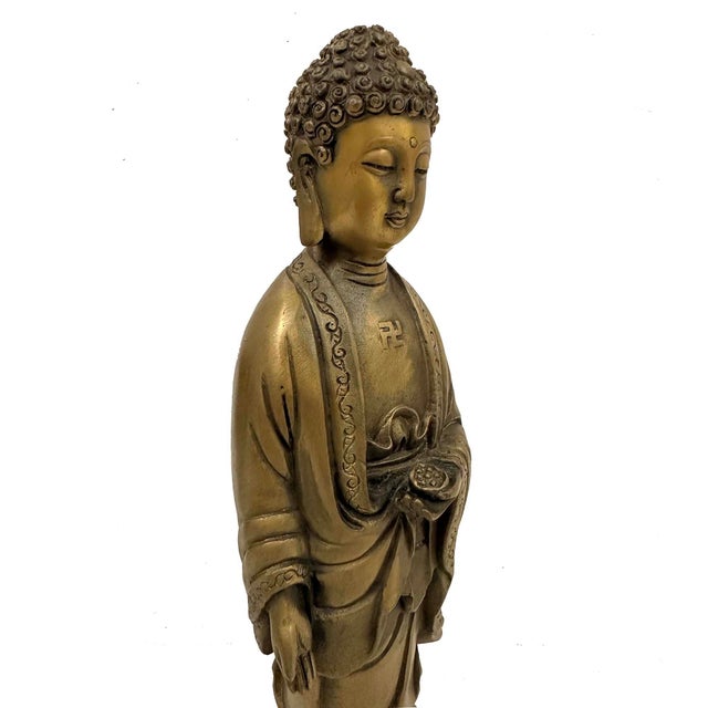 Mid 20th Century Antique Chinese Bronze Western Three Saints Buddha Statue For Sale - Image 10 of 17