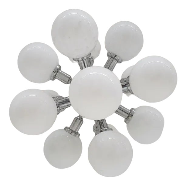 Mid-Century Sputnik Metal Pendant Light with 13 Glass Globes, 1970s For Sale