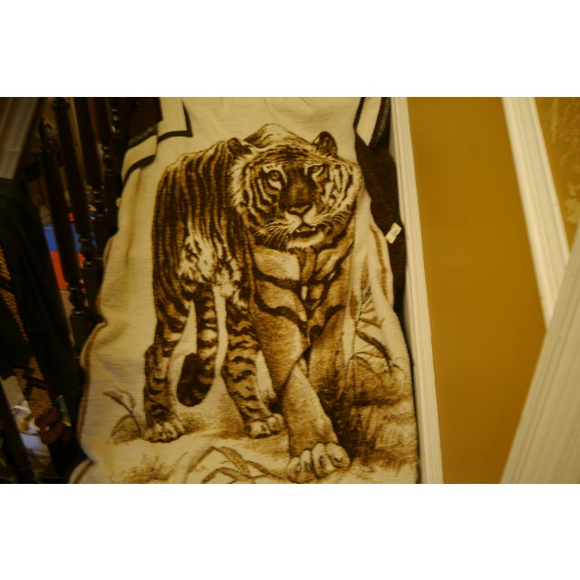 Late 20th Century Biederlack Style Tiger Throw Blanket Very Soft 53" X 73" Reversible Vintage For Sale - Image 5 of 14