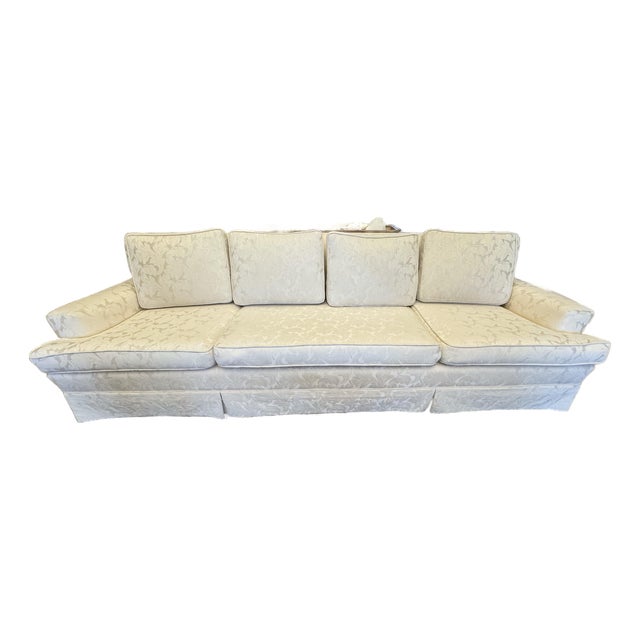 1960s Grand Scale Formal Sofa Hollywood Regency Damask Fabric For Sale