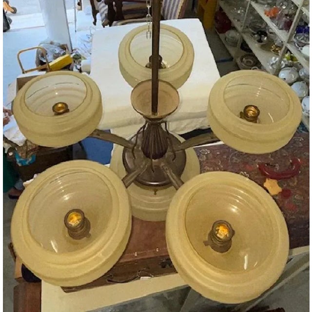 Art Deco Chandelier in Metal Glass, 1940s For Sale - Image 4 of 6