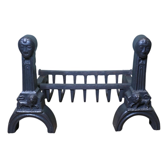 Inglenook Fire Grate on Andirons, 19th Century For Sale