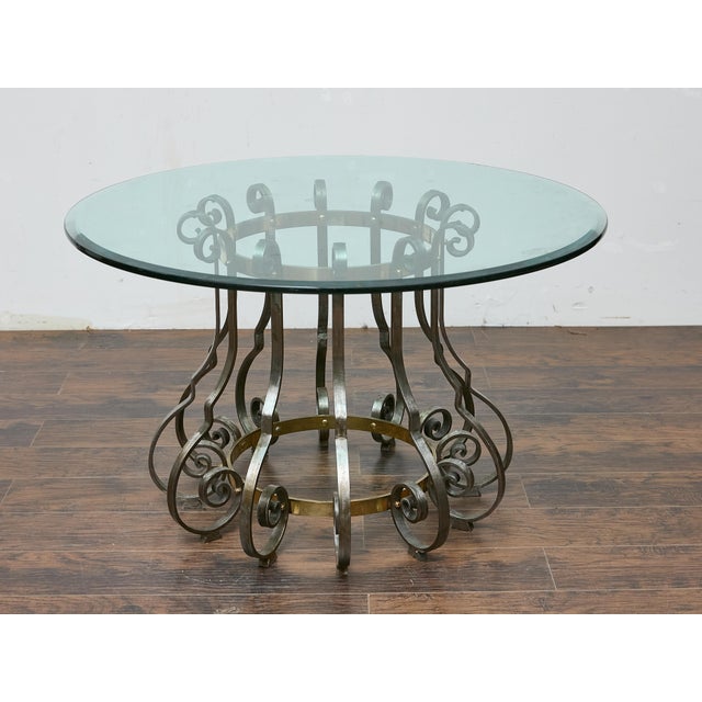 Midcentury Italian Glass Top Center Table with Sculptural Steel and Brass Base For Sale In Atlanta - Image 6 of 12