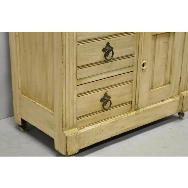 Antique Eastlake Victorian Pink Marble Backsplash Washstand Nightstand Cabinet For Sale - Image 11 of 12