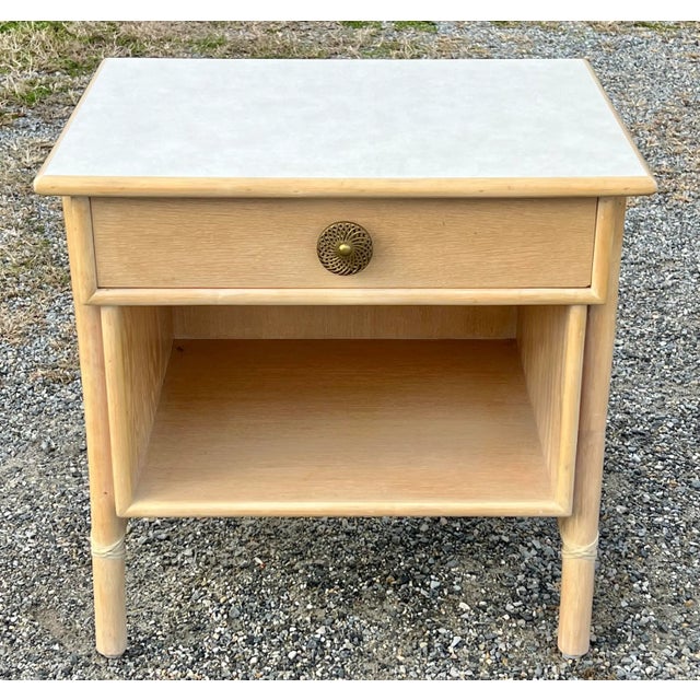 Mid-Century Modern McGuire Cerused Oak and Rattan Nightstand For Sale - Image 3 of 9