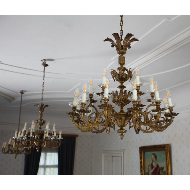 Brass 18-Light Castle Chandeliers, Set of 2 For Sale - Image 4 of 10
