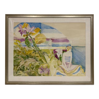 Woman by the Sea, Contemporary Expressionist, Framed Watercolor, Artist John Bunker For Sale