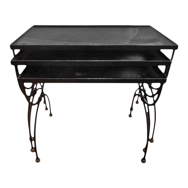 1940's French Iron and Brass Nesting Tables-Set of 3 For Sale