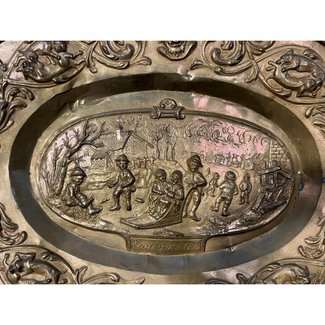 Traditional Large Antique Brass Embossed Wall Hanging For Sale - Image 3 of 11
