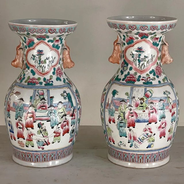Antique Chinese Hand-Painted Vases- a Pair For Sale In Dallas - Image 6 of 13