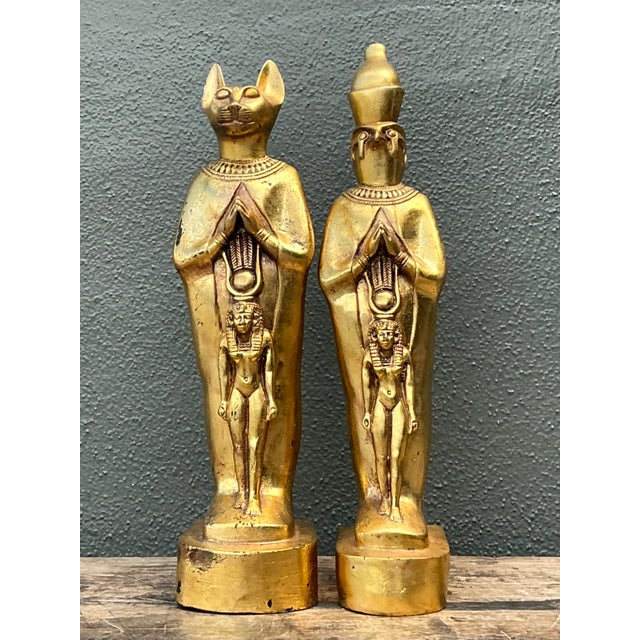 Late 20th Century Vintage Gilt Egyptian Figurines - A Pair For Sale - Image 5 of 12