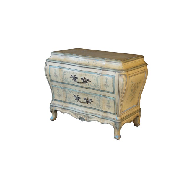 French Provincial Karges French Provincial Hand Painted Venetian Bombe Commode Nightstand Chest For Sale - Image 3 of 18