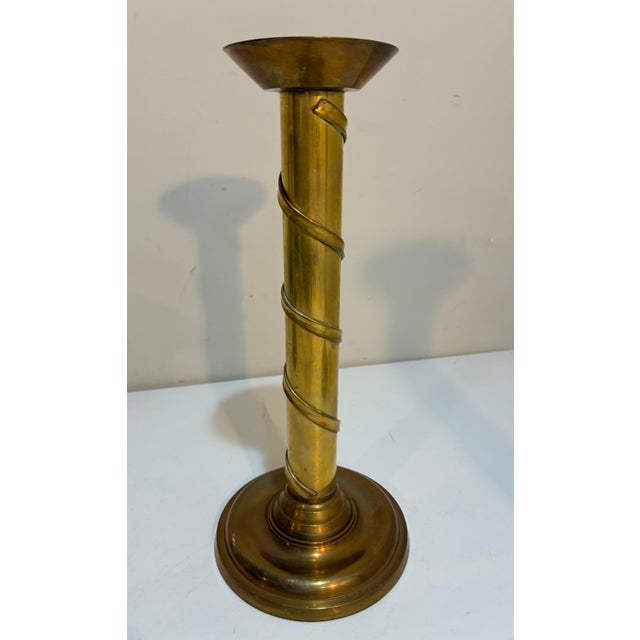 Mid 20th Century Vintage Graduated Solid Brass Spiral Candlesticks, Set of Three, 12”, 14” & 16 For Sale - Image 5 of 9