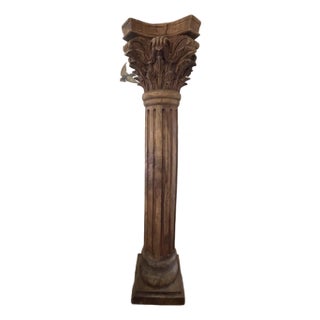 Antique Carved Solid Wood Corinthian Column For Sale