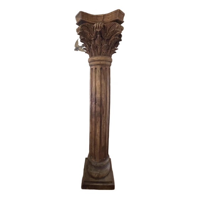Antique Carved Solid Wood Corinthian Column For Sale