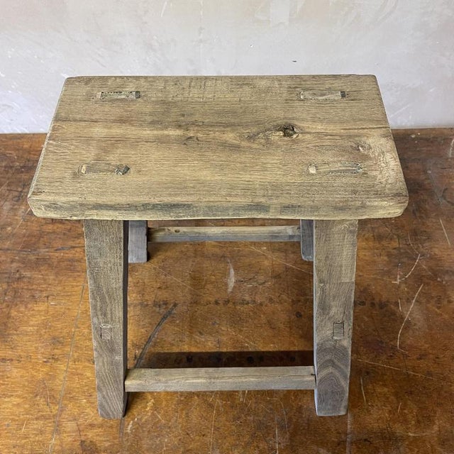Rustic Vintage Rustic Wooden Stool For Sale - Image 3 of 4
