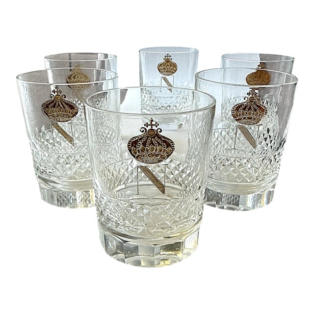 Vintage French Empire Style Crowned “N” Whiskey Tumblers, Set of Six For Sale