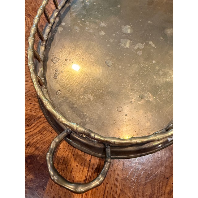 1970s Vintage Brass Bamboo Tray For Sale - Image 5 of 13