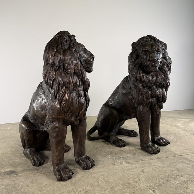 Monumental Bronze Estate Lions in the European Renaissance Tradition – 57"h For Sale - Image 12 of 12